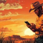 cowboy looking at phone